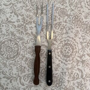 VTG Meat Forks Serving Wooden Handle Stainless Steel Black Kitchen Utensils
